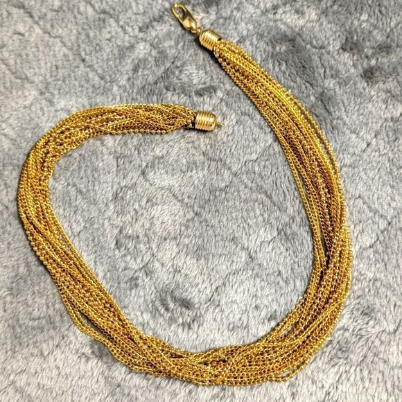 Vintage Multi Chain Goldtone Choker Style Necklace 20" Long - Picture 2 of 9